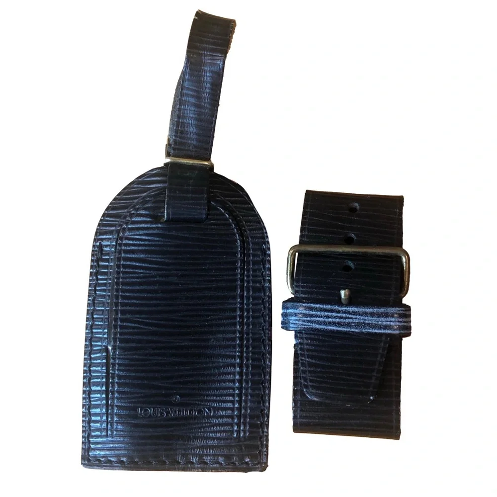 Louis Vuitton Black Epi Leather Luggage Tag and Poignet Set